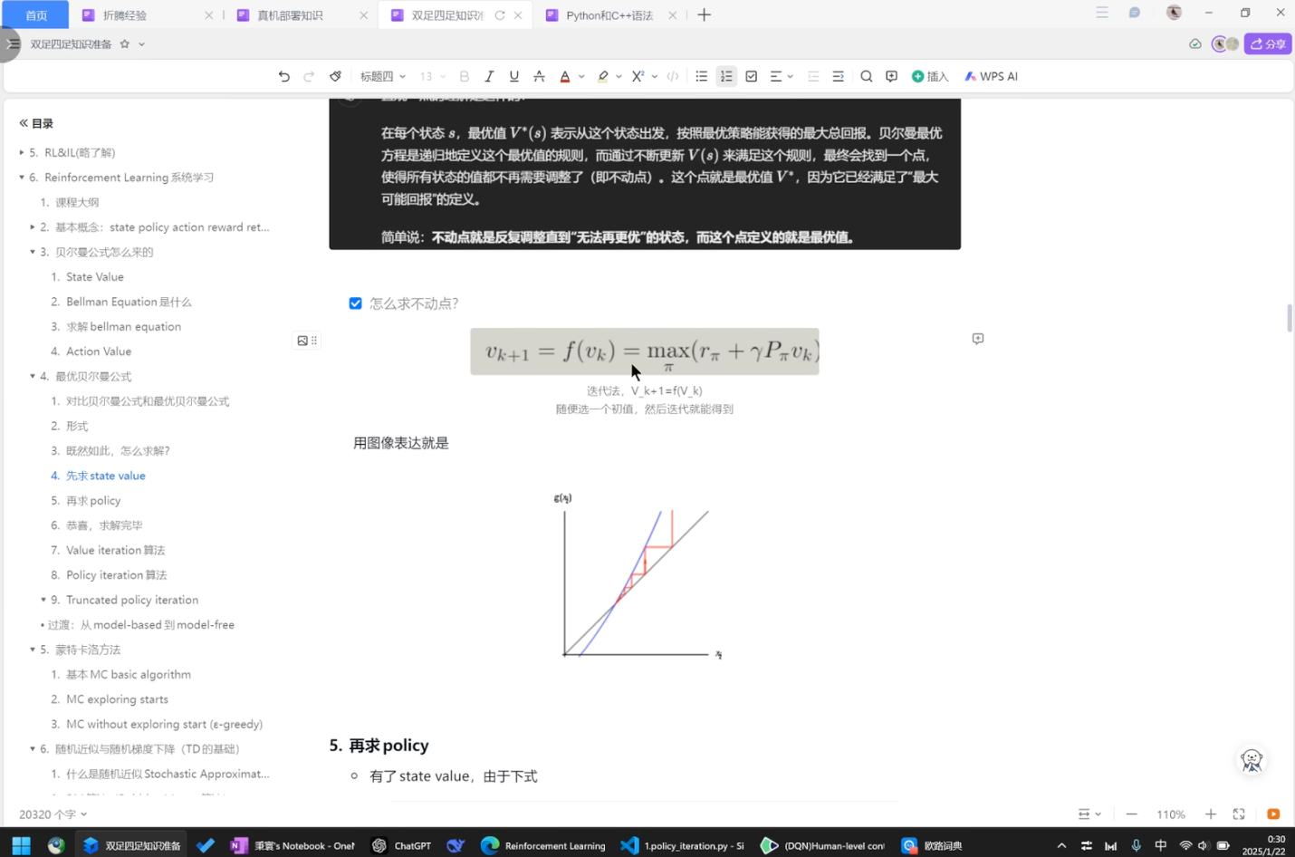 Reinforcement learning notes explaining value iteration